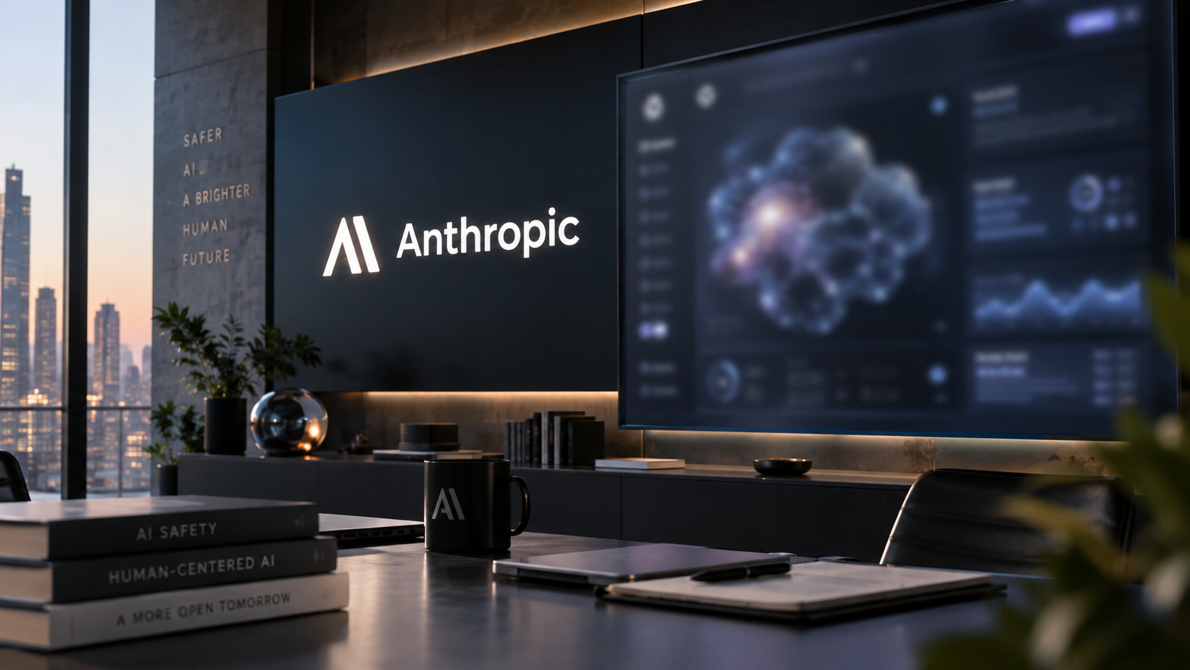 Logo Anthropic dans un environnement technologique avec l’interface volontairement floutée d’un futur modèle Claude, illustrant la préparation d’un nouveau modèle face à GPT-6 Astra.