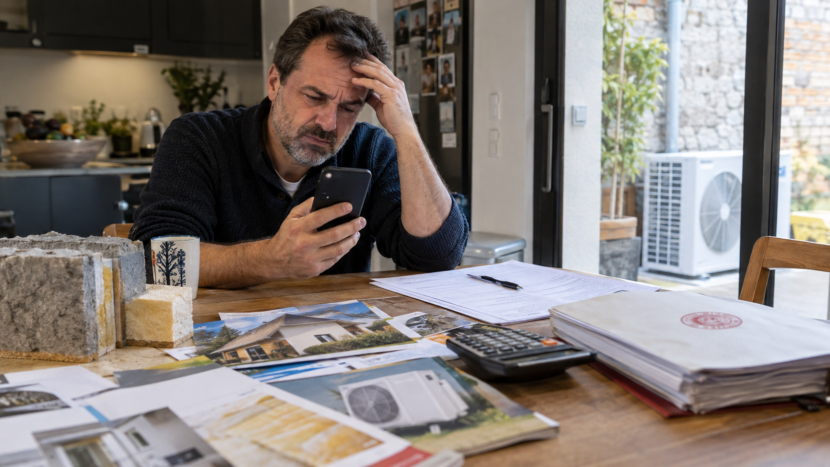 Téléphone et devis de rénovation énergétique illustrant la sanction de NEOVIA ENVIRONNEMENT pour démarchage interdit