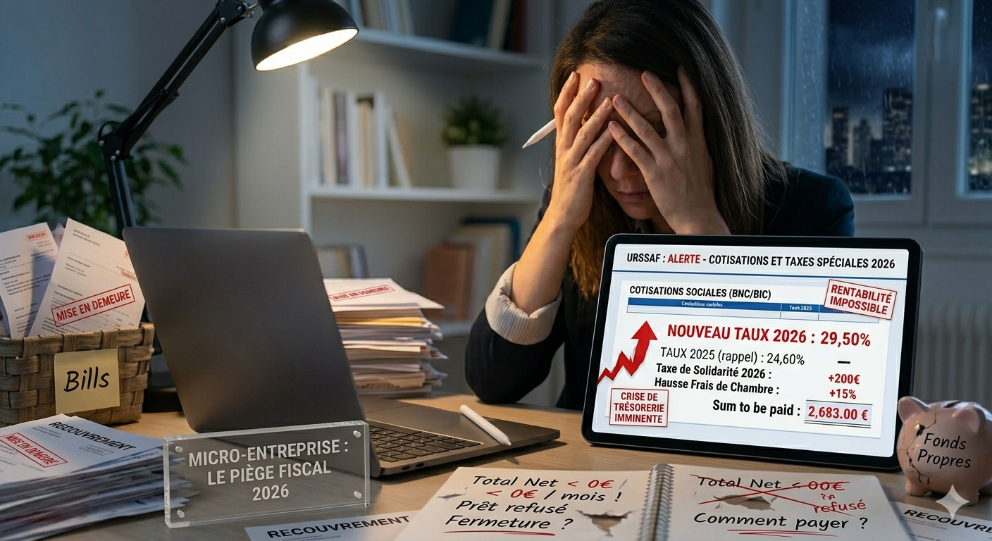 Entrepreneuse en détresse face à l'augmentation massive des taxes et charges sociales en 2026.