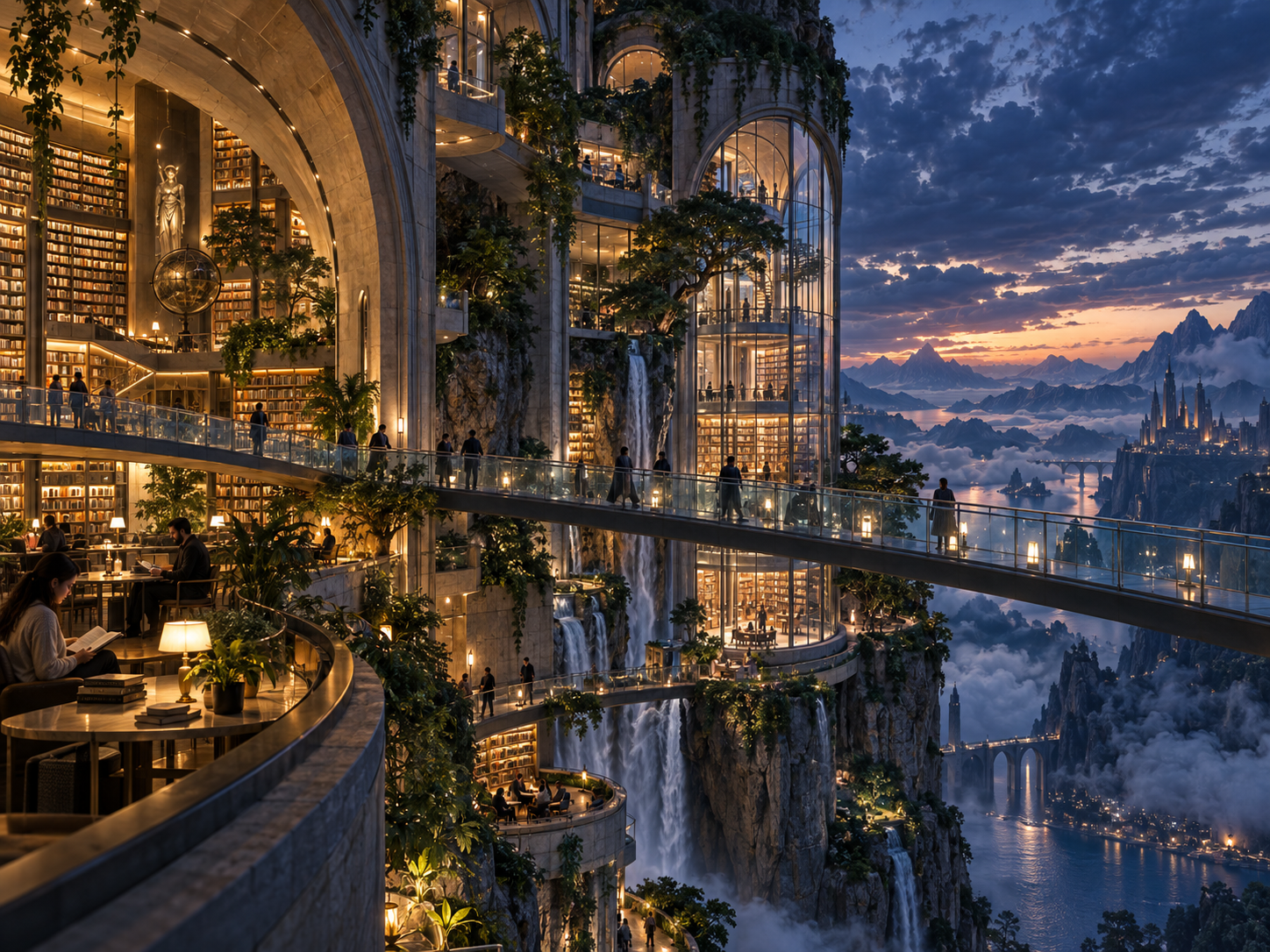 Une création conceptuelle démontrant la capacité de l’IA à générer des univers complexes mêlant architecture, réalisme et imagination.