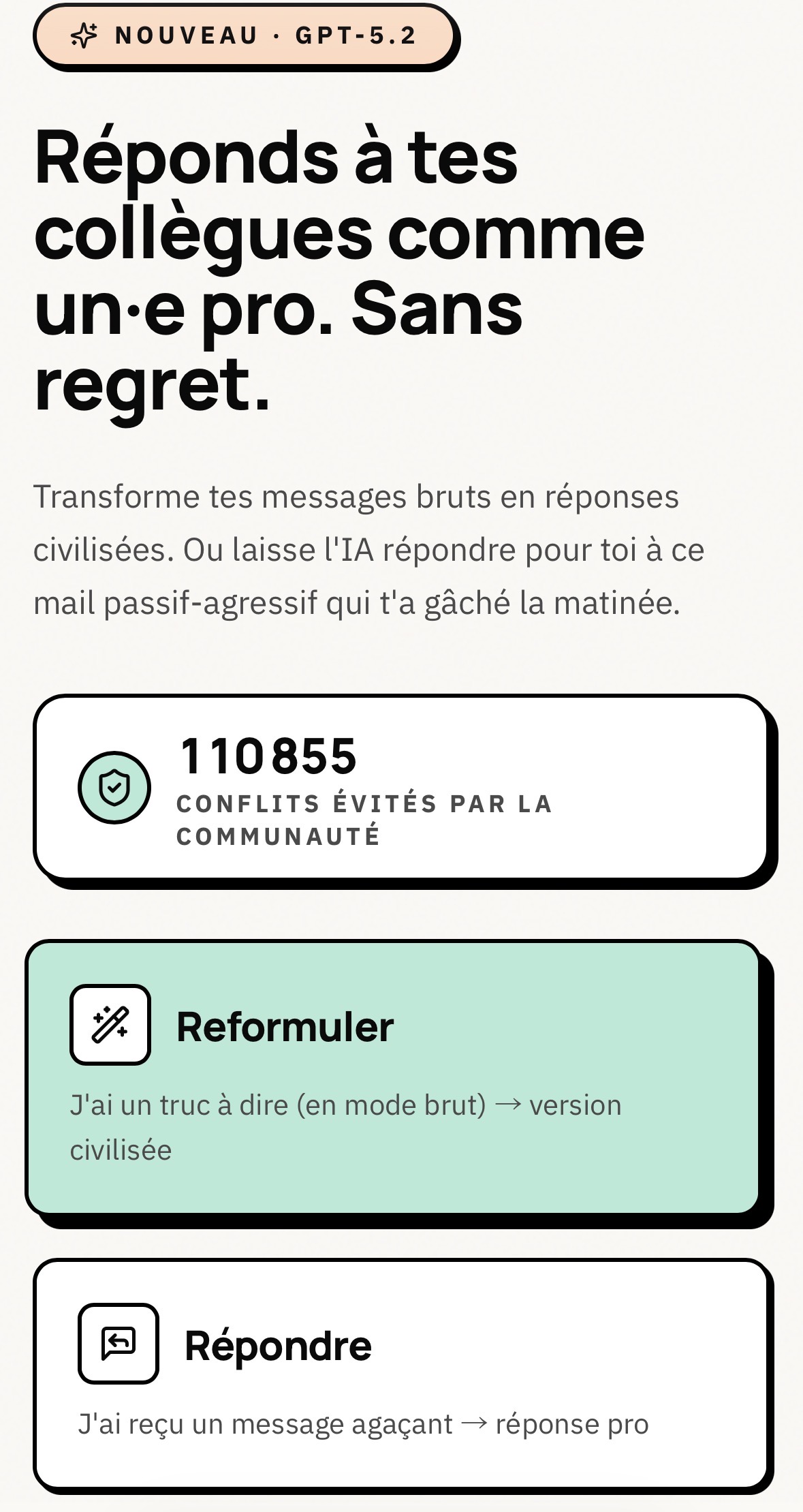 Interface du site cordialement.ai.