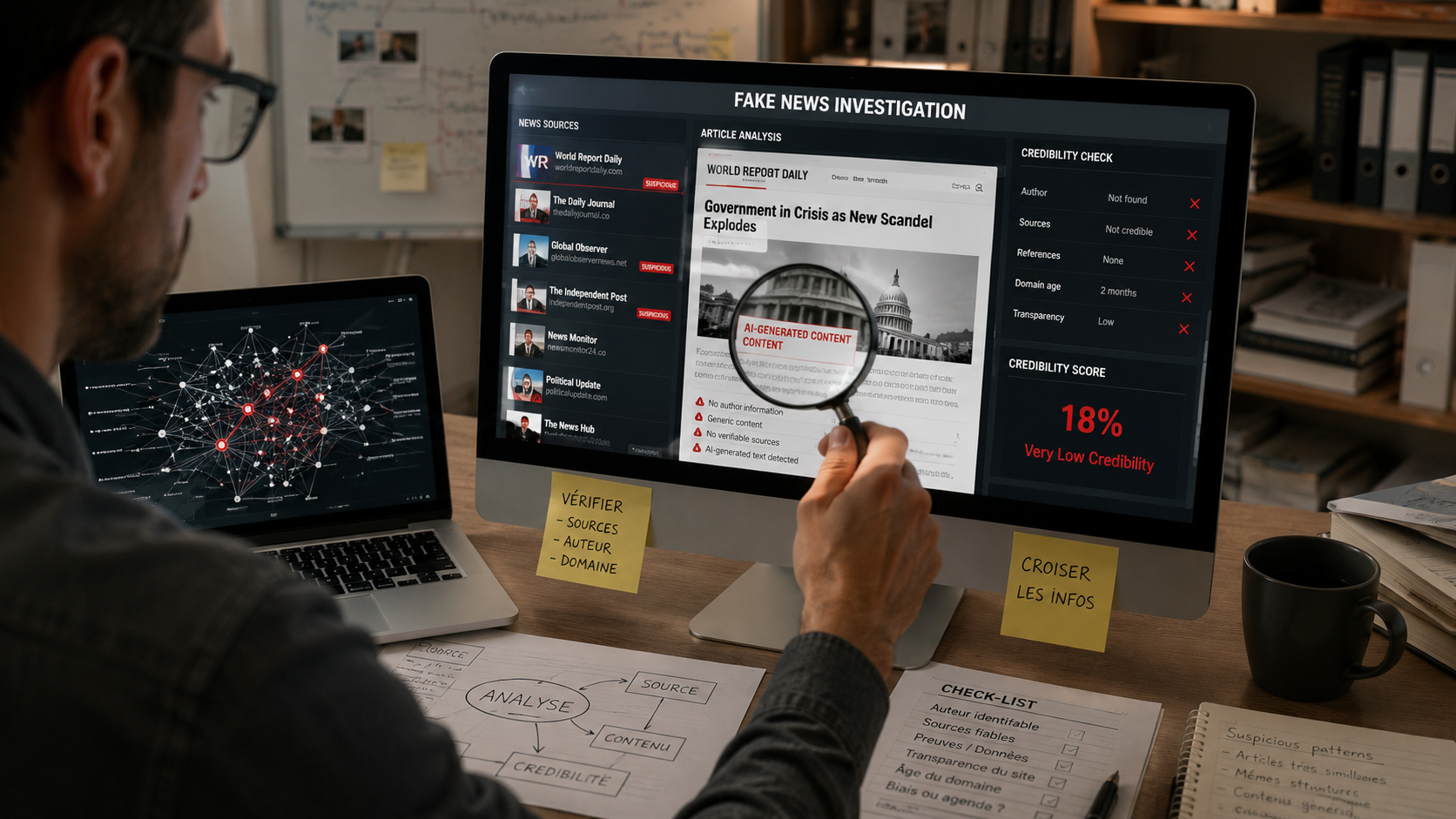 Un travail d’enquête numérique visant à identifier et analyser des médias potentiellement générés par intelligence artificielle.