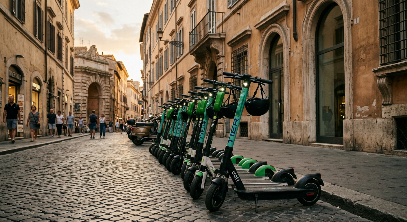 Trottinette électrique avec plaque d'immatriculation en Italie, symbole de la nouvelle loi 2026.