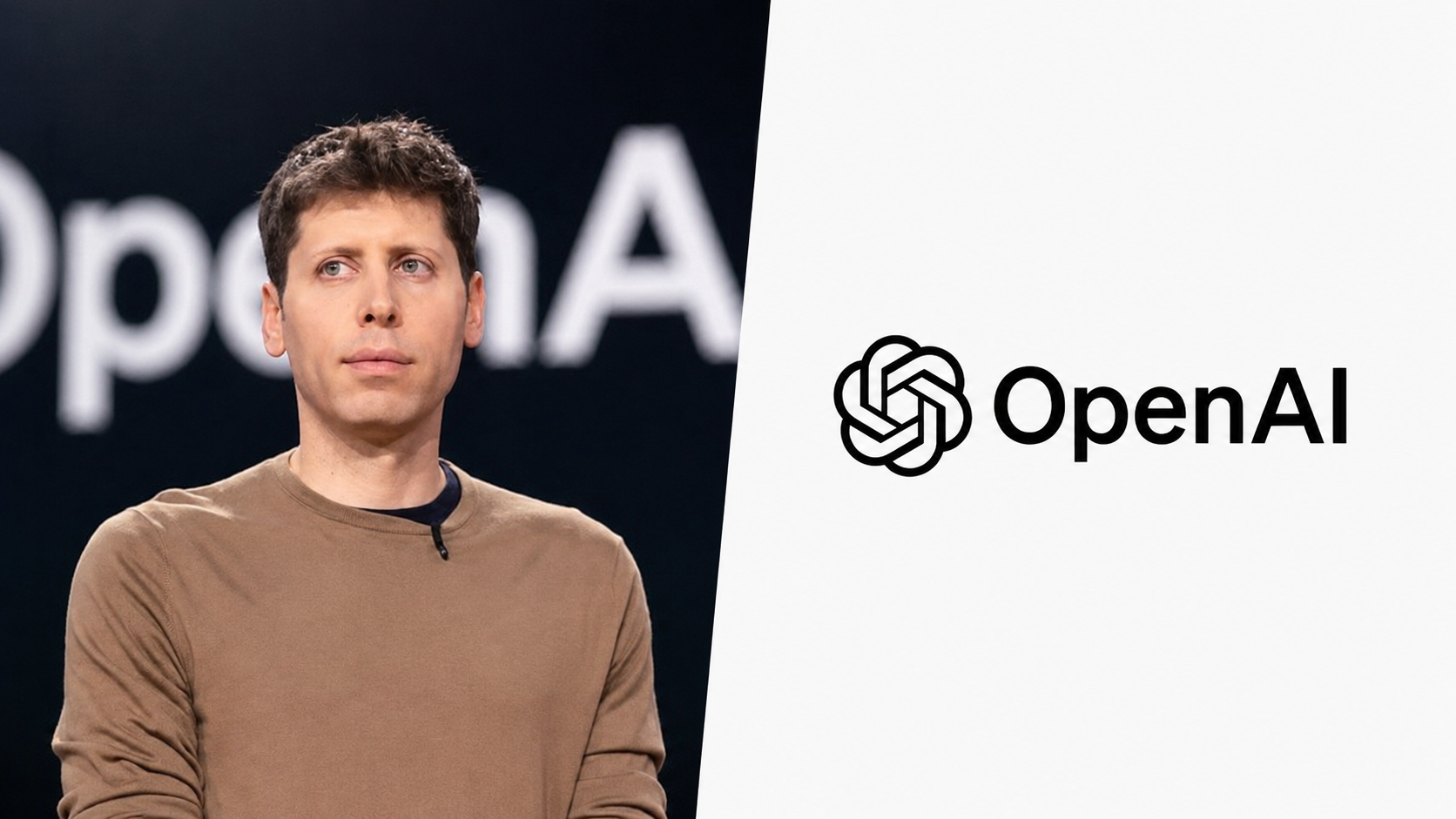 Sam Altman, dirigeant d’OpenAI devant l’identité visuelle de l’entreprise, à l’heure où ChatGPT fait l’objet d’une enquête américaine sur sa sécurité avant une possible introduction en Bourse.