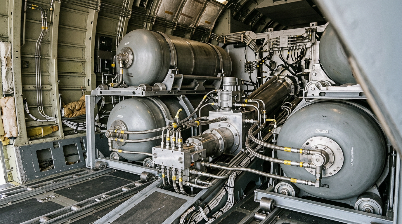 Détail du kit de largage pour avion militaire A400M, un exemple de technologie duale pour la securite.