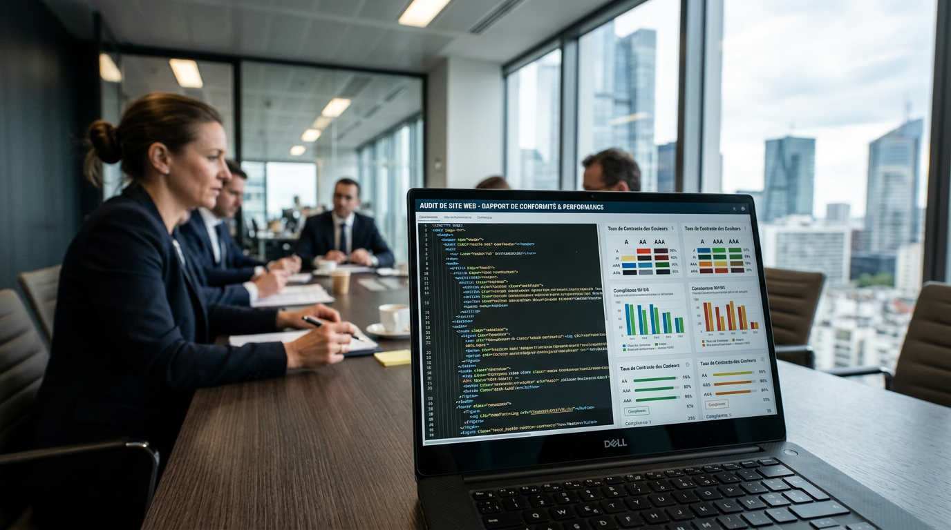 Détail d'un audit de performance numérique et d'accessibilité sur un écran.