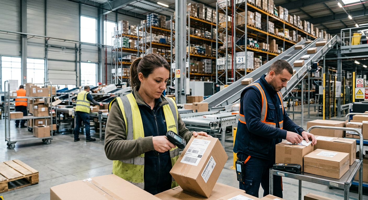 Des produits emballés dans un entrepôt, illustrant la complexité de la conformité des produits sur les plateformes e-commerce.