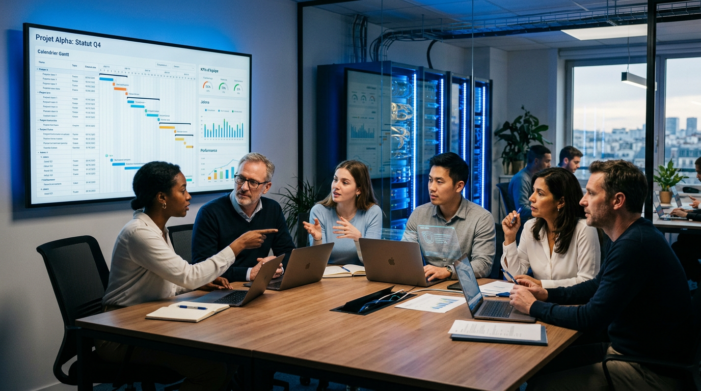Une équipe utilisant des outils collaboratifs pour PME pour l'automatisation des workflows grâce à l'IA.