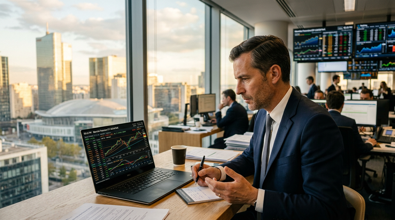 Un dirigeant de PME analyse la performance des marchés financiers sur son ordinateur portable.