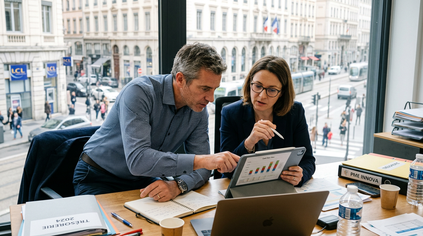 Des dirigeants de PME analysent leurs perspectives économiques pour 2026 sur une tablette.
