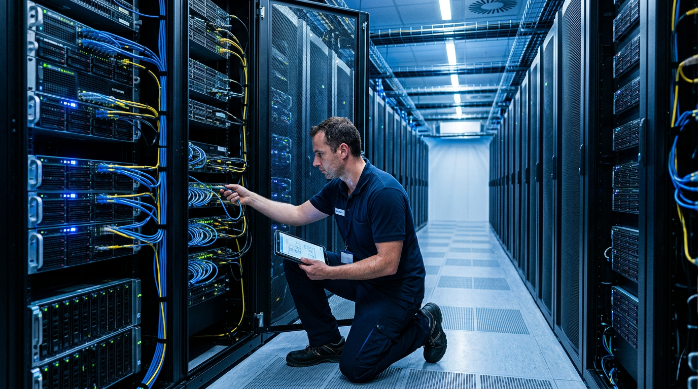 Intérieur d'un des data centers de Marseille, montrant la consommation énergétique des serveurs.