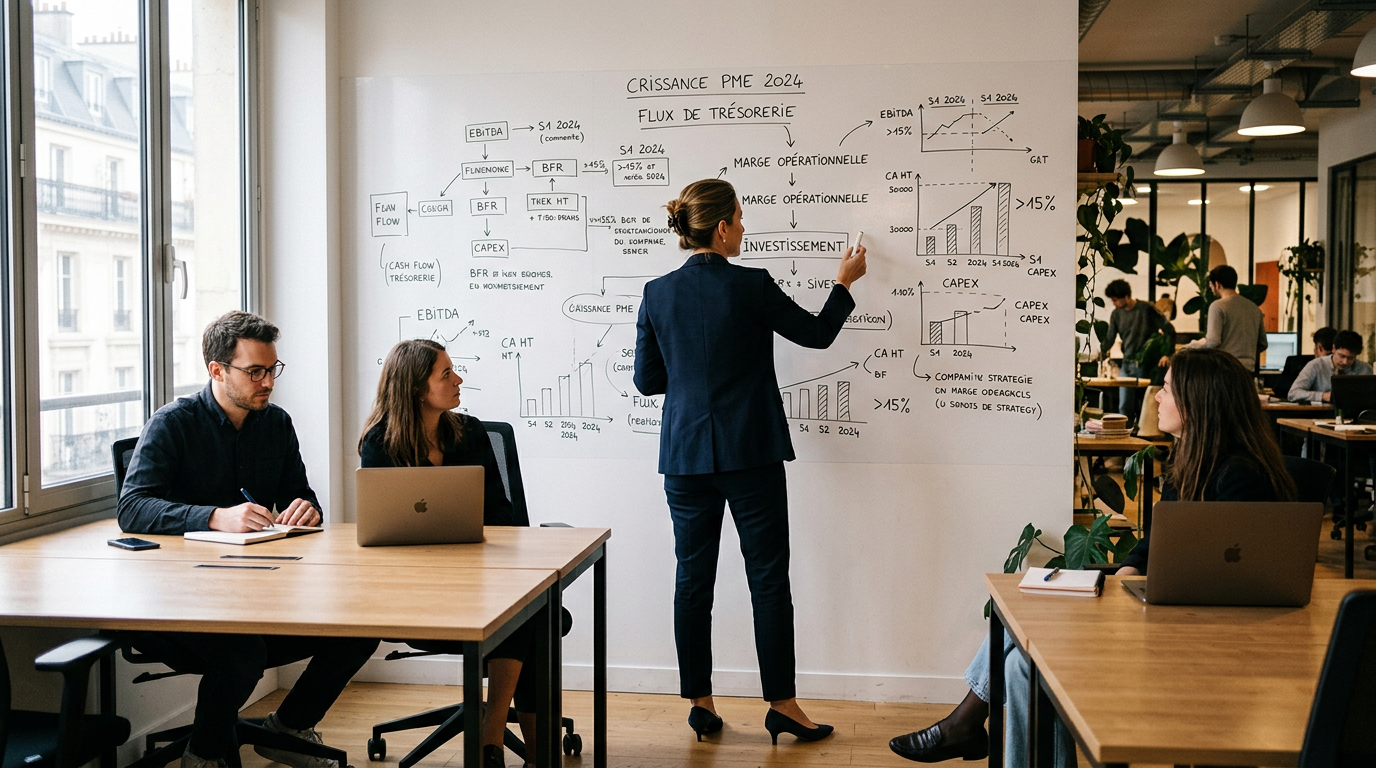 Une dirigeante de PME utilisant des outils de gestion financière pour piloter sa stratégie de croissance.
