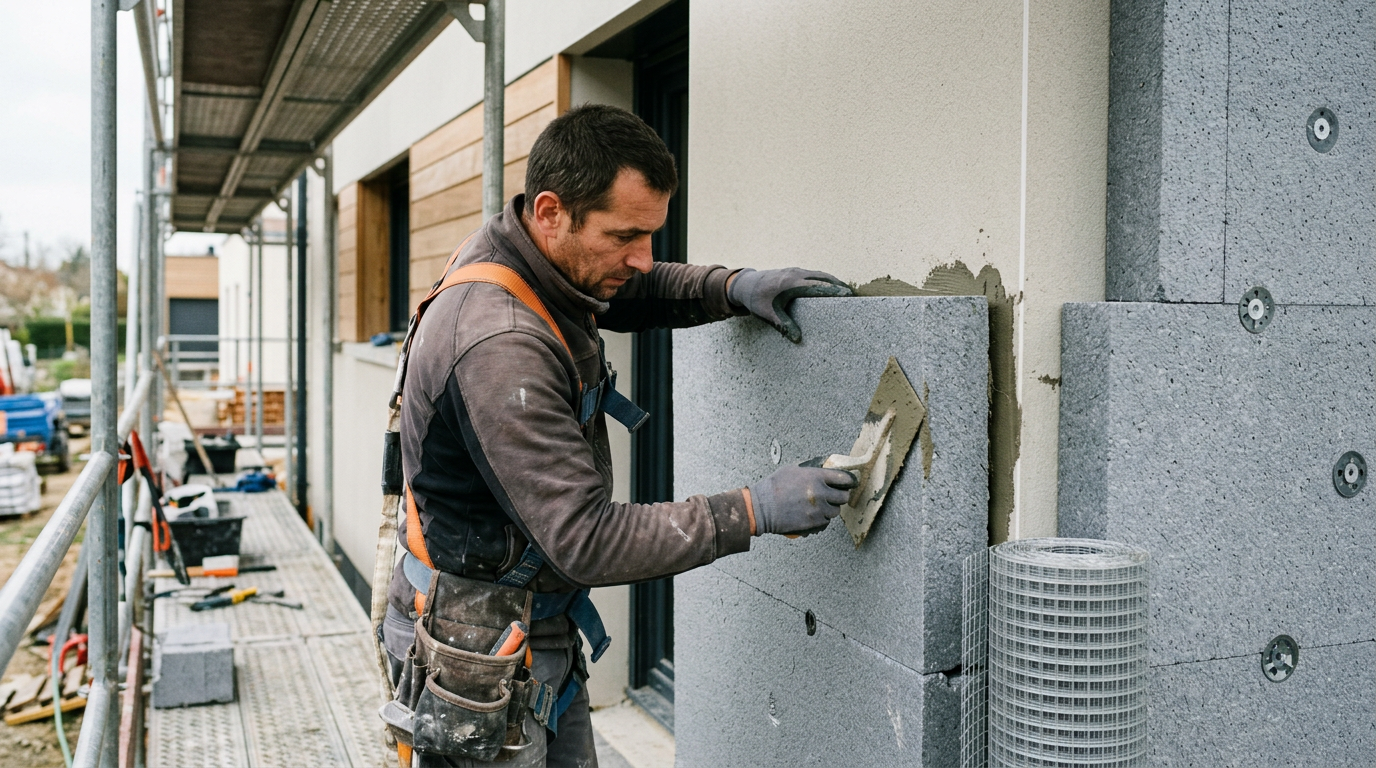 Artisan réalisant des travaux de rénovation énergétique, un des services clés pour les PME face aux nouvelles demandes climatiques.