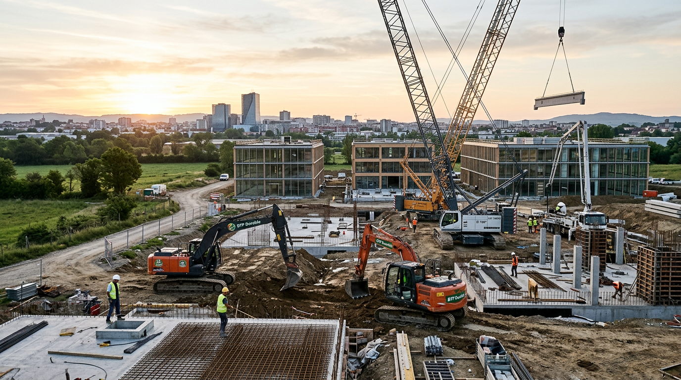 Chantier d'un nouveau pôle industriel, illustration de la réindustrialisation en France.