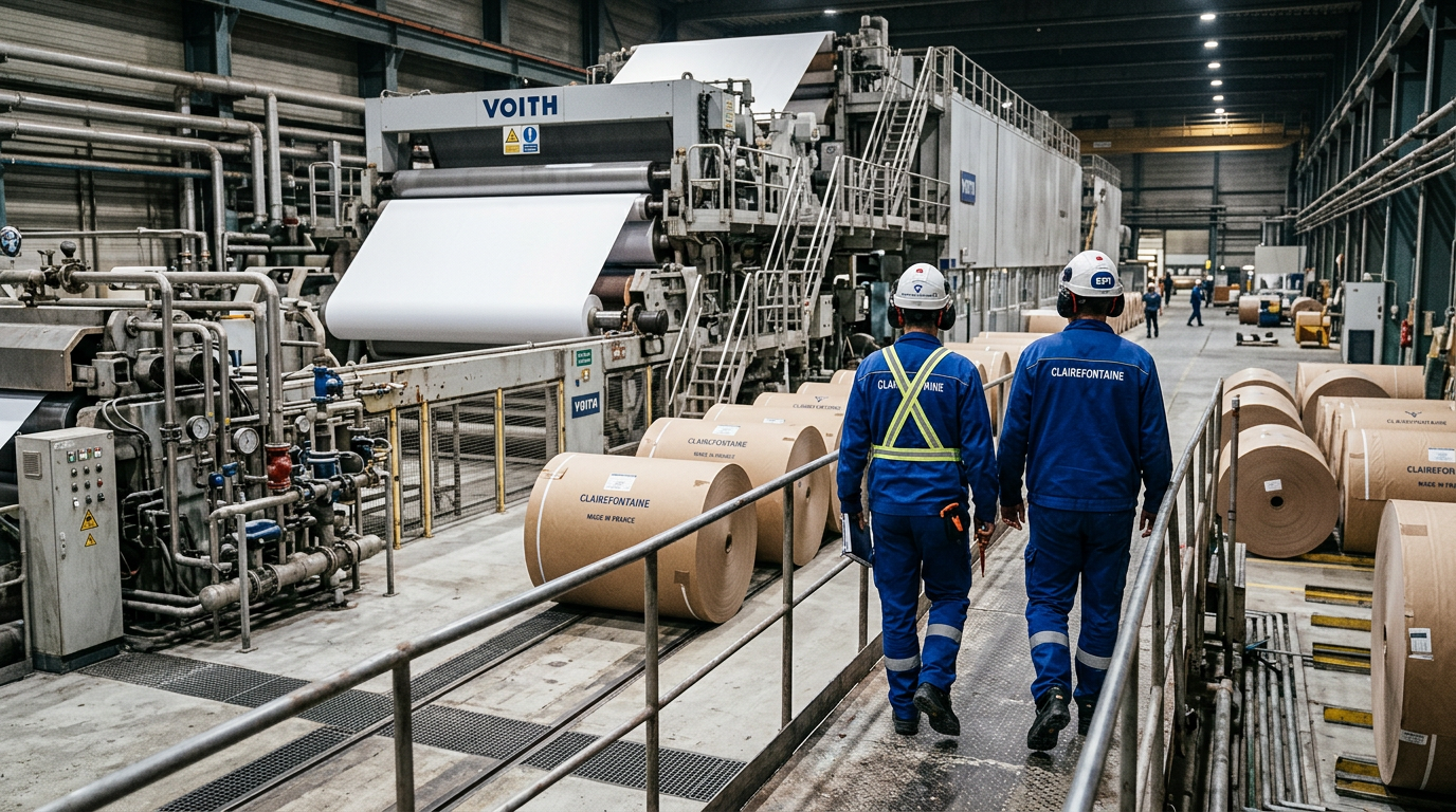 Équipements de production au cœur d’une usine de l’industrie papetière