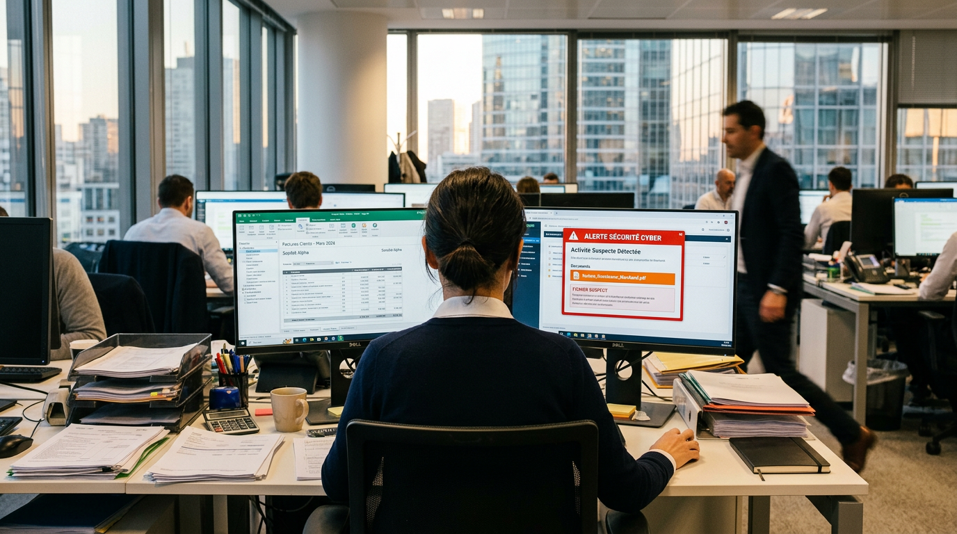 Un collaborateur utilisant un logiciel de vérification de document pour sécuriser les paiements fournisseurs.