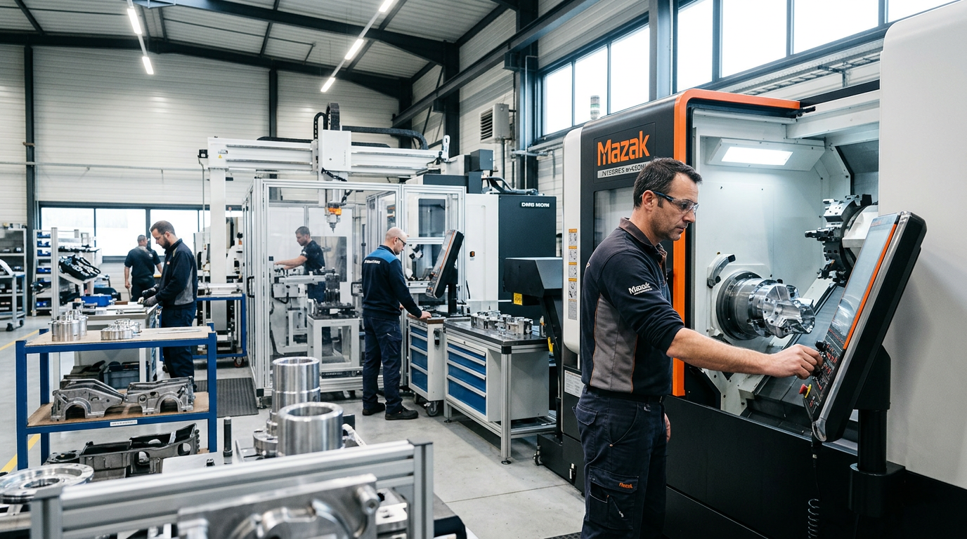 Chaîne de production illustrant la compétitivité d'une PME industrielle en France.