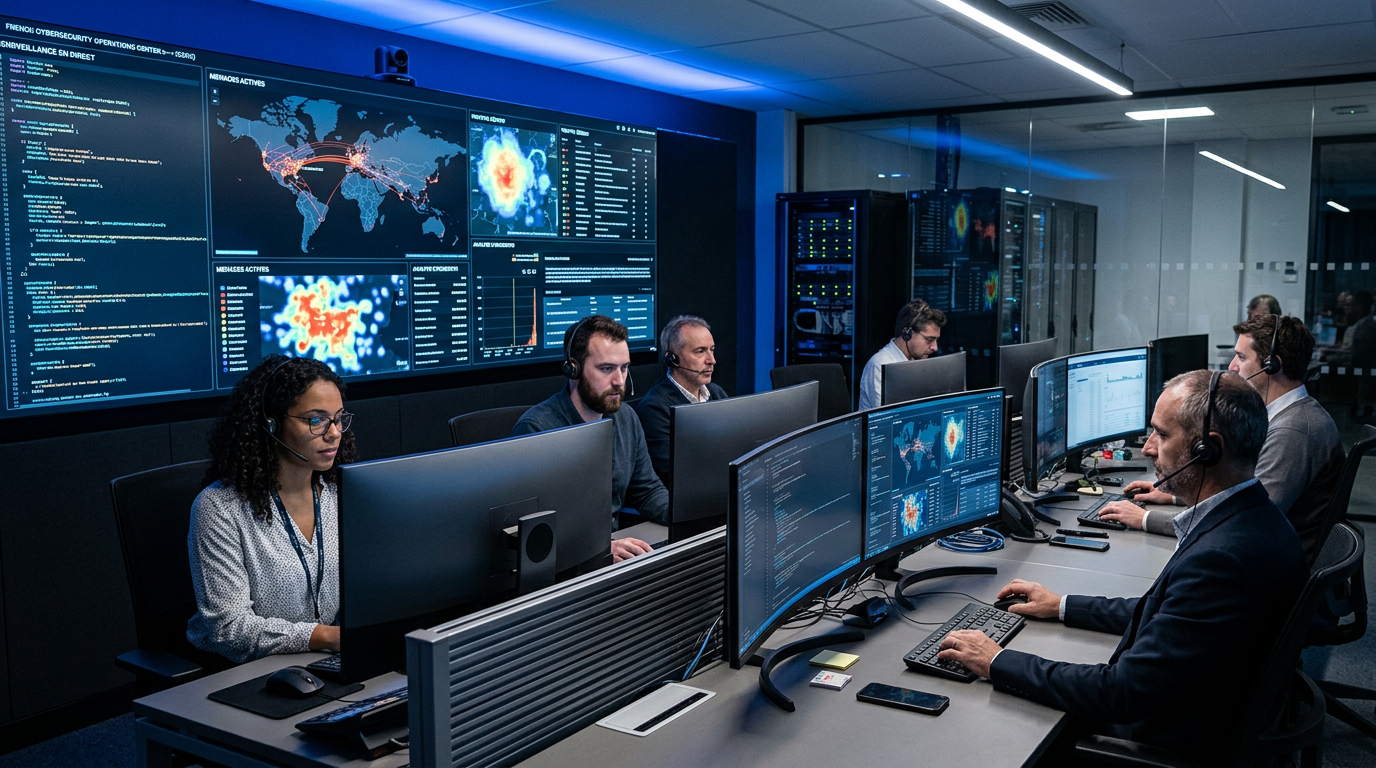 Analystes en cybersécurité pme surveillant les menaces.