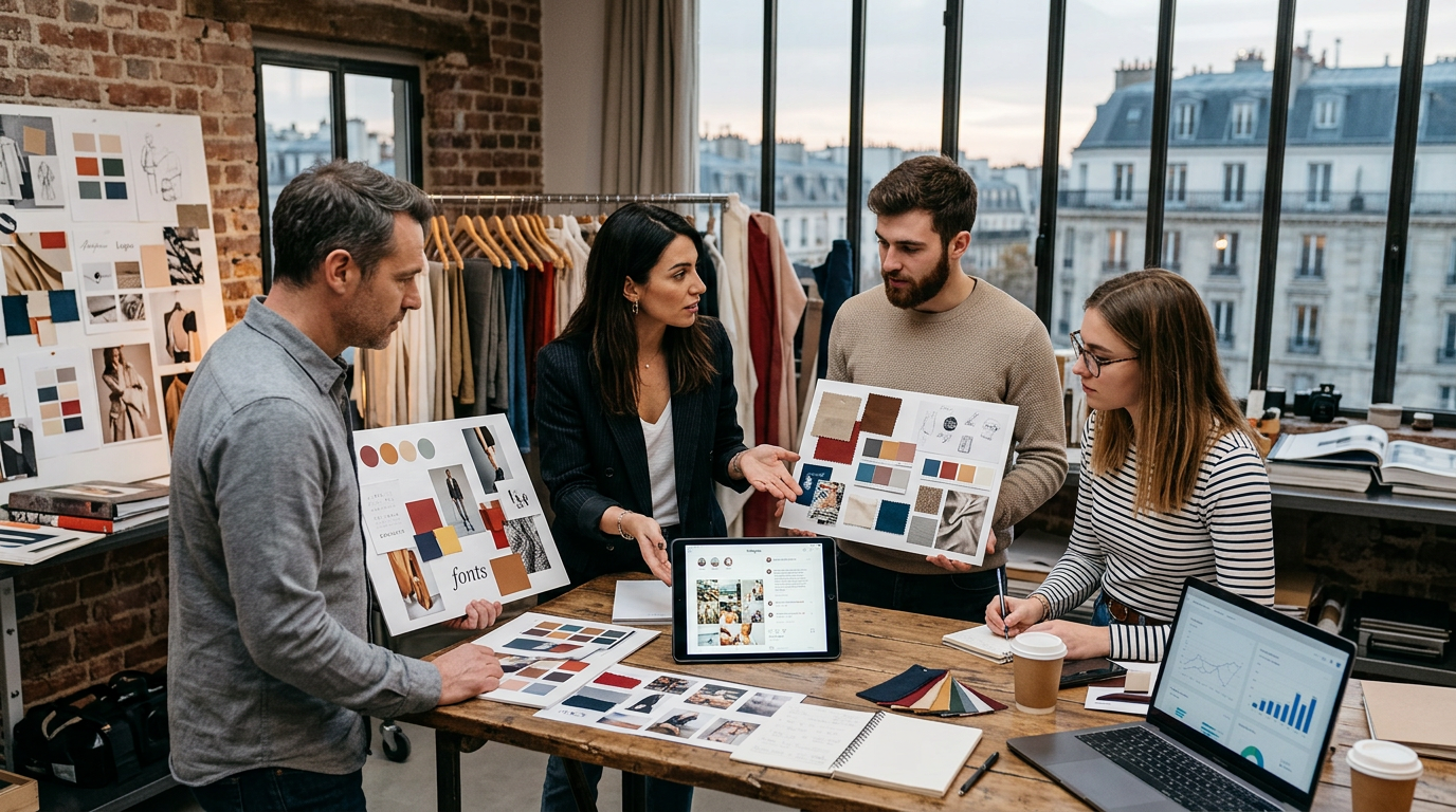 Équipe créative travaillant sur une stratégie marketing de marque de luxe