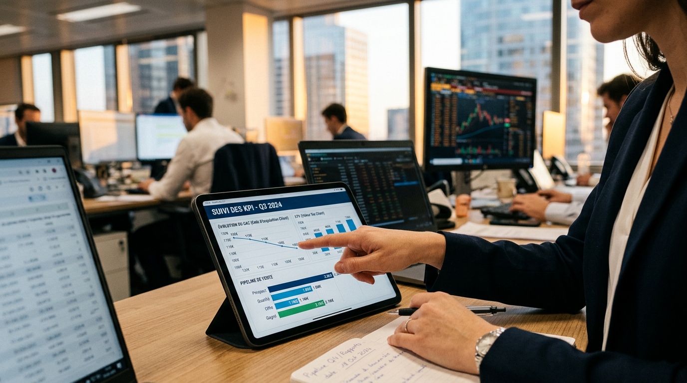 Visualisation des indicateurs de performance clés (KPIs) pour une stratégie d'acquisition client efficace en startup.
