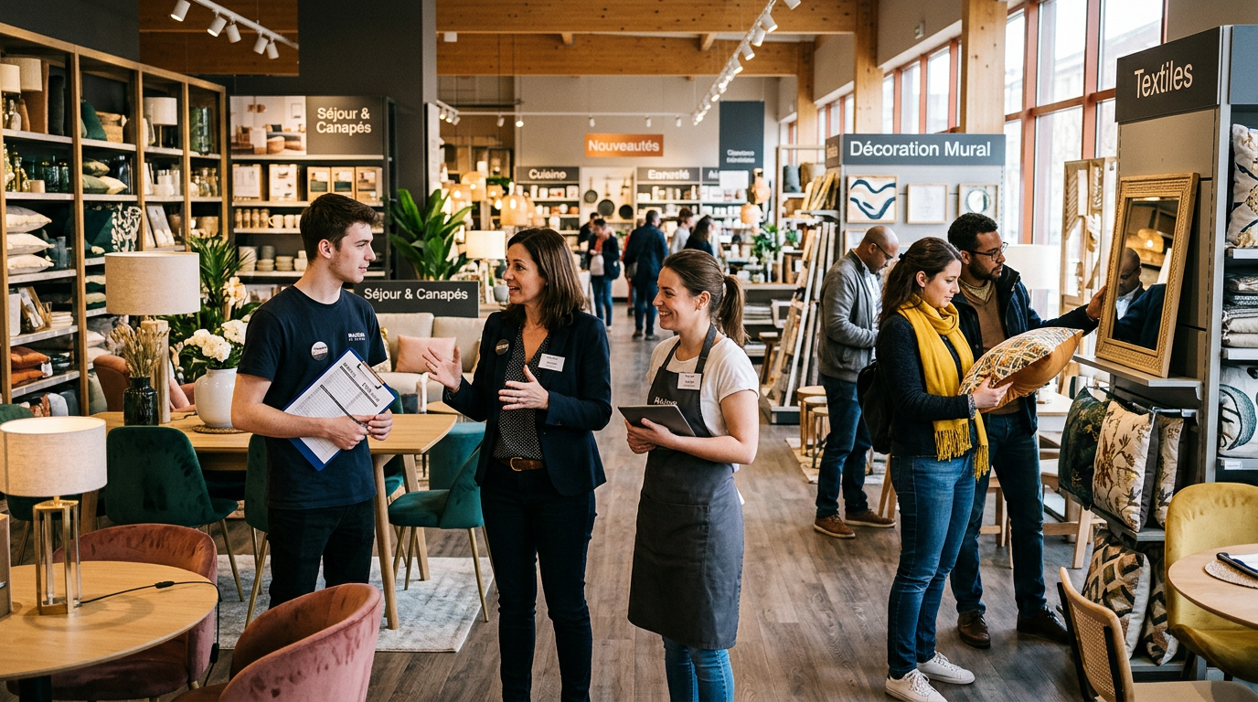 Intérieur d'un magasin Maisons du Monde, reflétant la nouvelle stratégie et le plan de sauvetage du groupe.