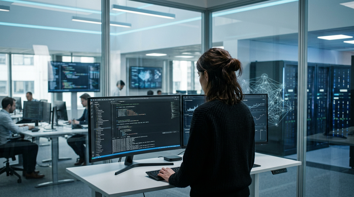 Un ingénieur de la société Piman déploie une solution GenAI sur un terminal.