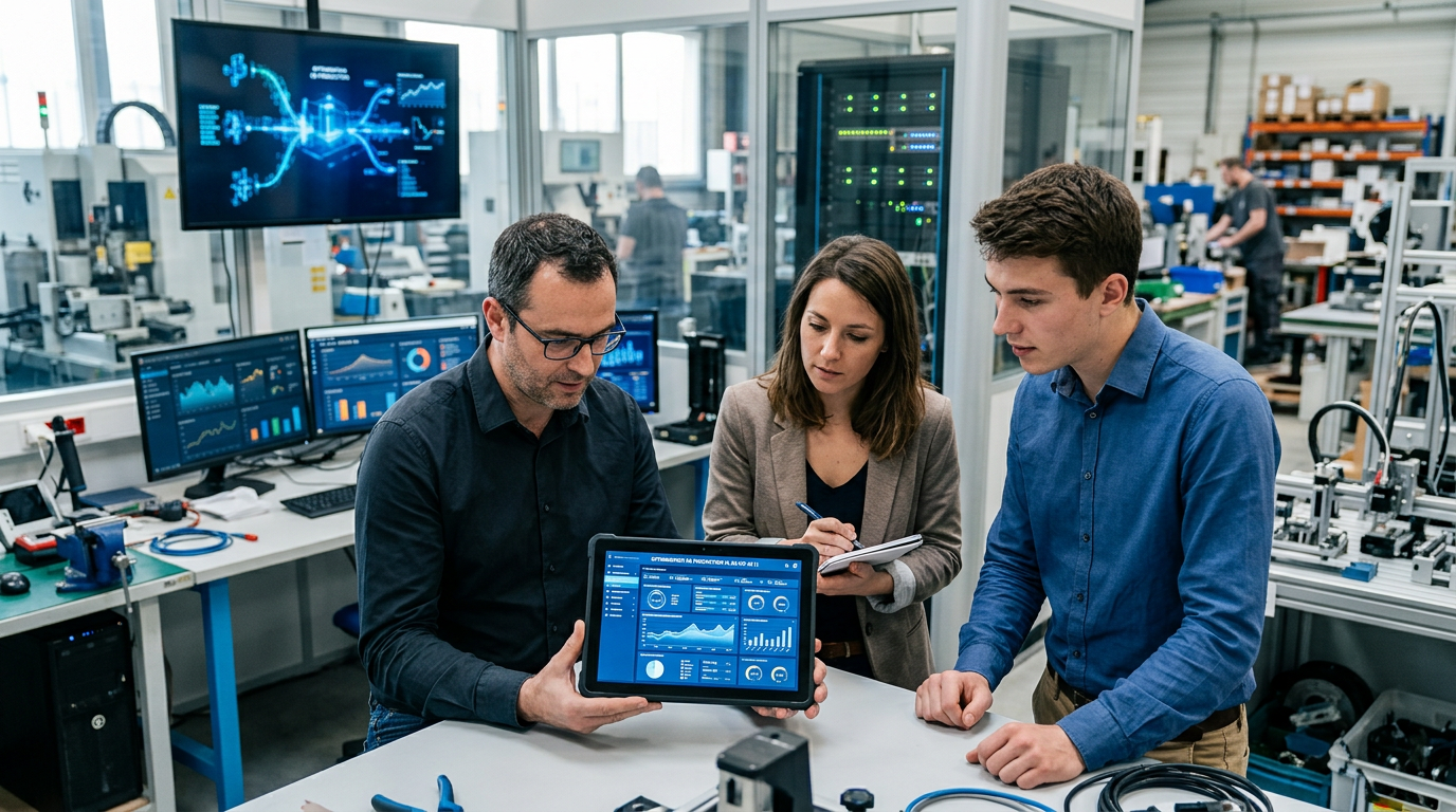 Une équipe de PME utilisant une solution d'IA générative pour optimiser ses processus de production.