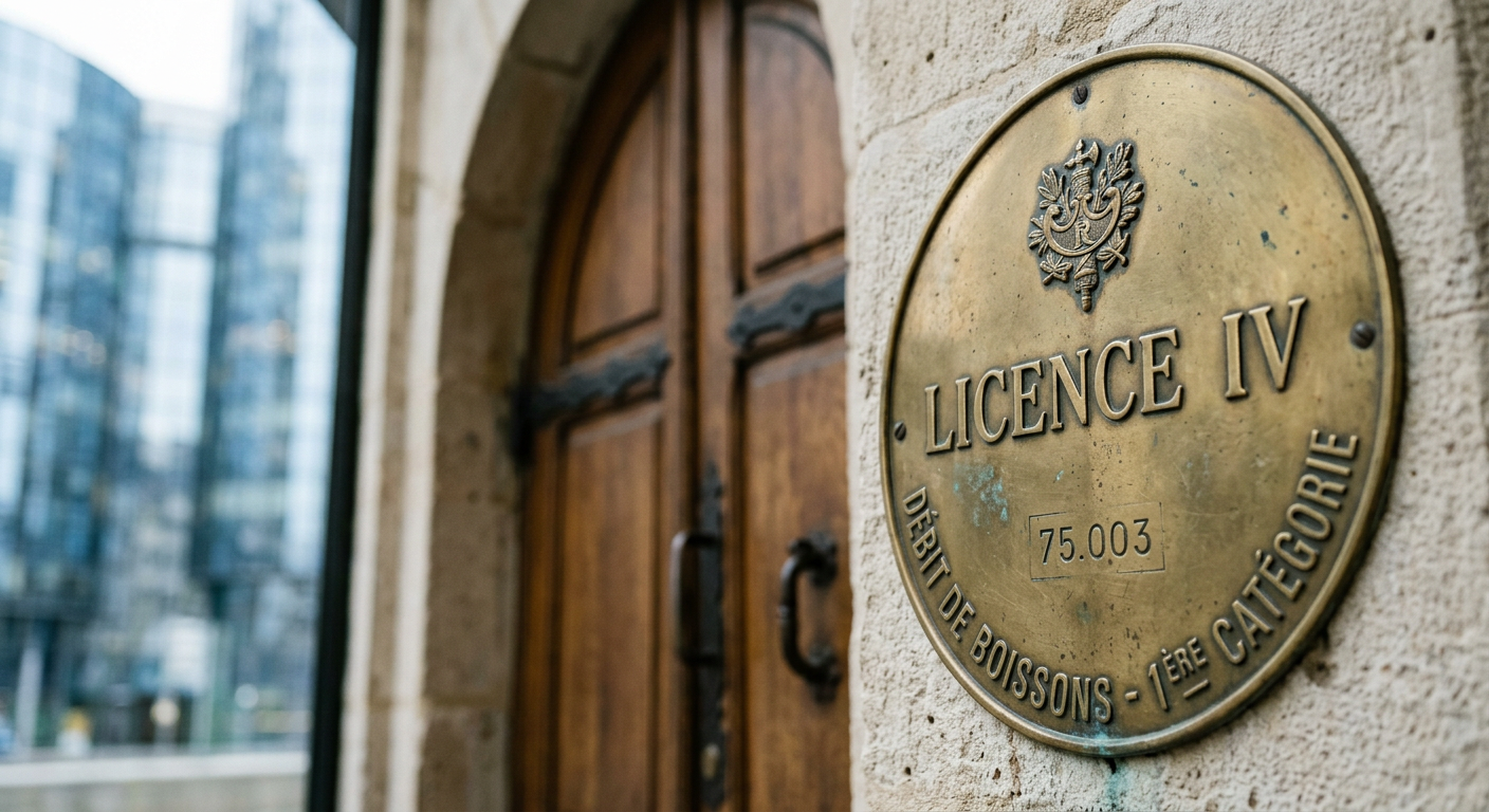 Détail de la plaque Licence IV indispensable à l'exploitation d'un bar
