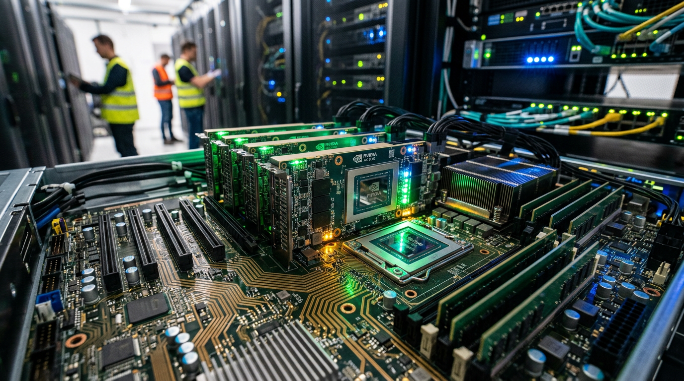 Détail d'une infrastructure IA en Europe, montrant la complexité des composants.
