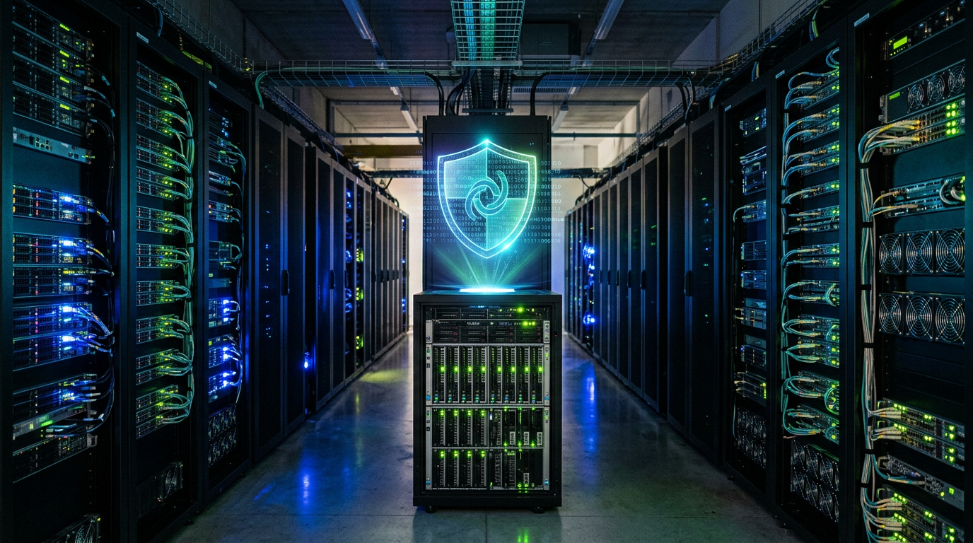 Infrastructure de serveurs sécurisée, illustrant la protection des systèmes IA contre les vulnérabilités.