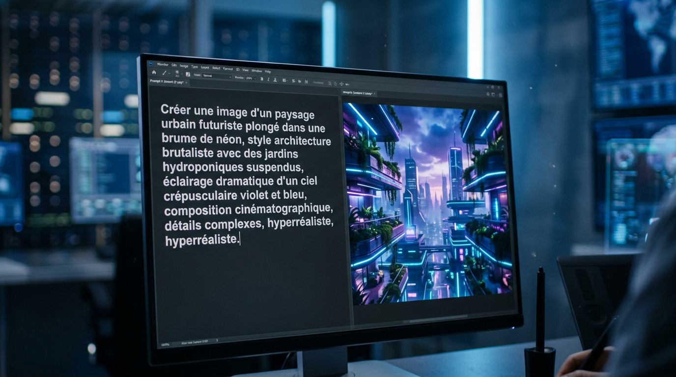 Exemple d'ingénierie de prompt complexe pour la création visuelle automatisée.