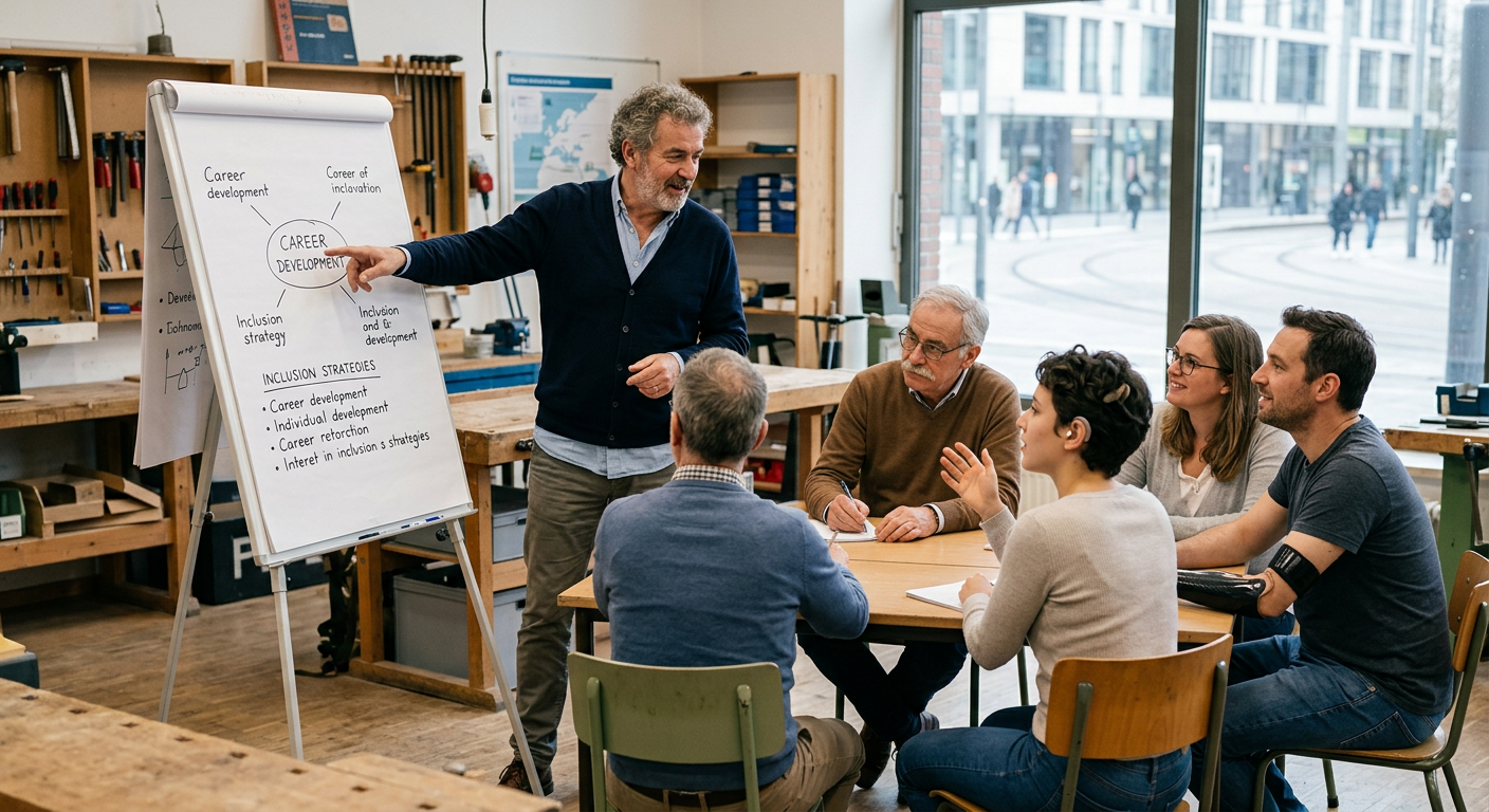 Groupe d'adultes en formation pour devenir accompagnant d'élève en situation de handicap.