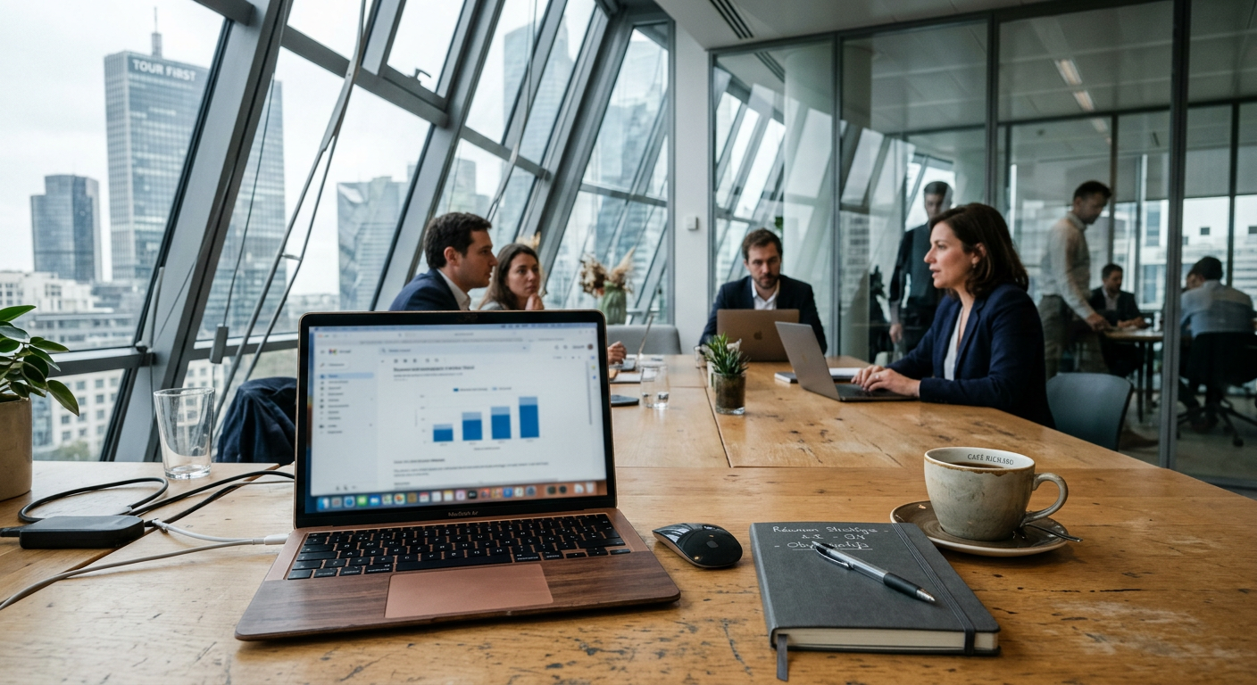 Détail d'un poste de travail flexible illustrant la nouvelle politique de travail des PME.
