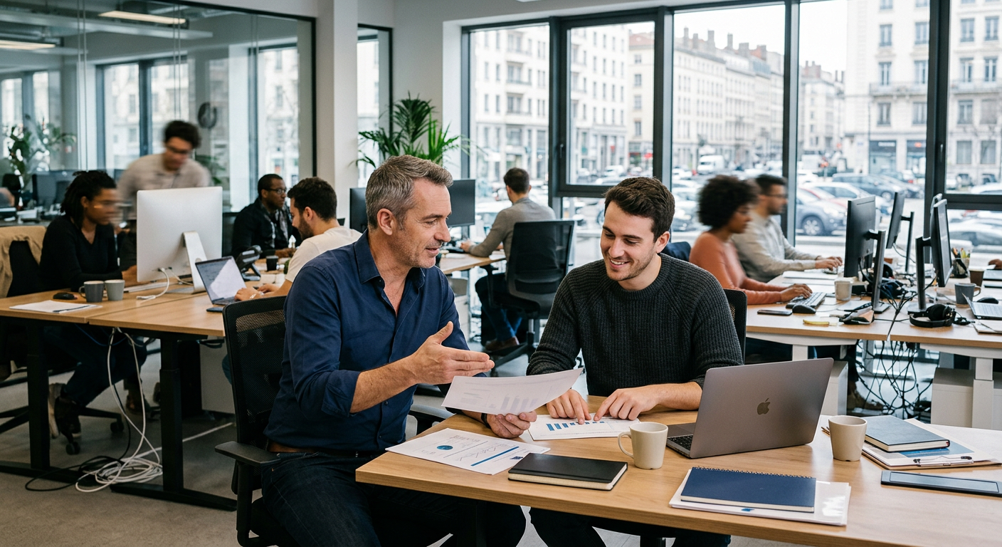 Manager en discussion avec un salarié pour la prévention du burn-out en PME.