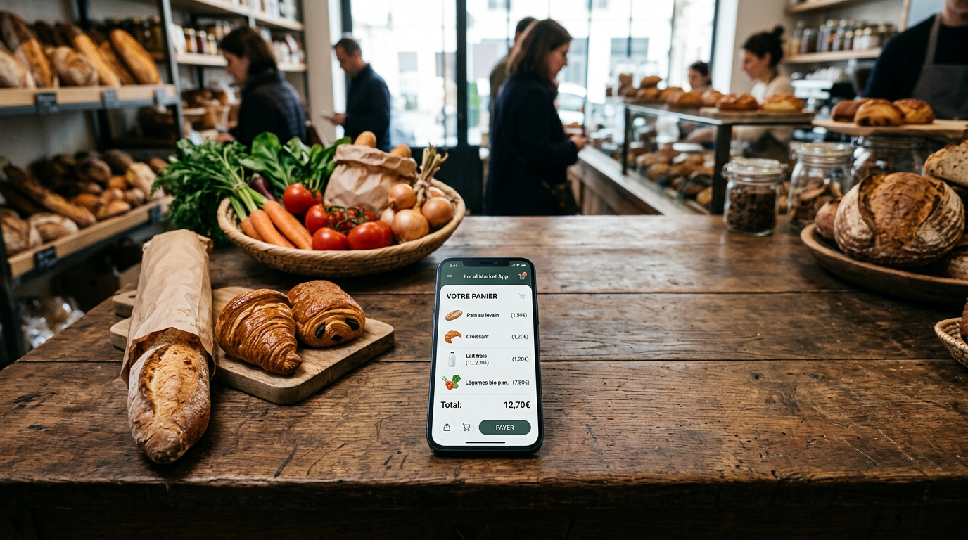 Application mobile anti-gaspi sur un smartphone, un outil clé du modèle économique de l'économie circulaire.
