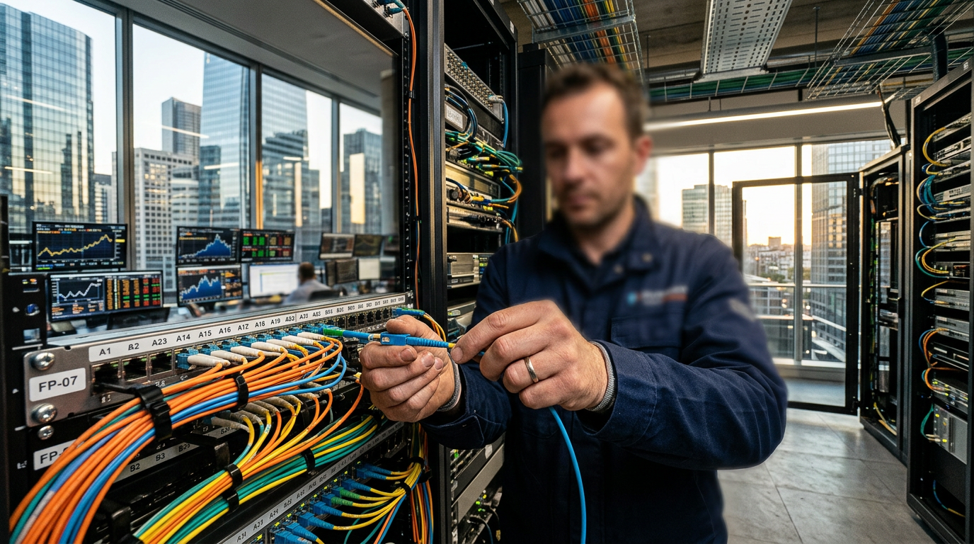 Technicien gérant la maintenance hardware dans un datacenter, un enjeu clé de l'infrastructure IT des PME.