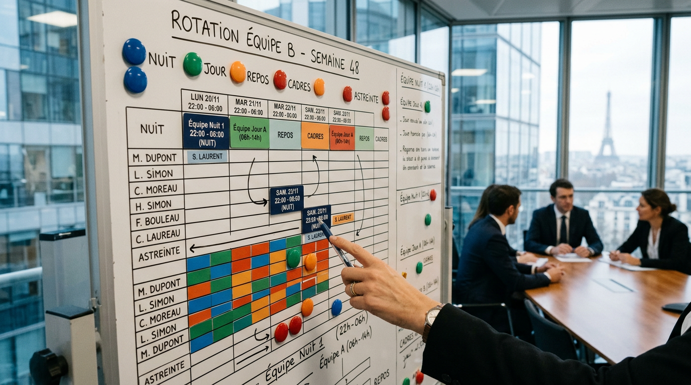 Détail d'un planning de rotation des salariés pour optimiser le rythme de travail.