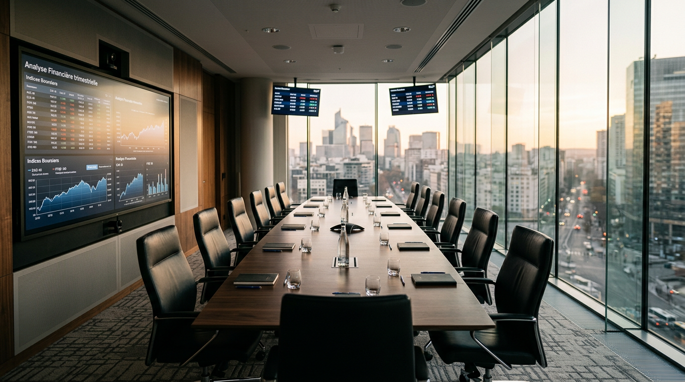 Salle de conseil d'administration symbolisant les décisions stratégiques du secteur bancaire européen.