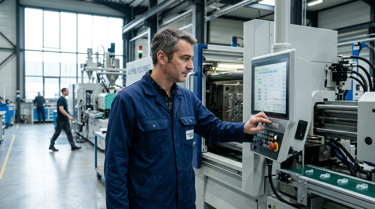 Illustration d'une usine moderne et d'un graphique montrant une baisse des émissions, symbolisant la réussite d'une PME grâce à l'ADEME pour sa décarbonation.