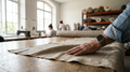 Une bobine de fil textile avec des étiquettes d'affichage environnemental, symbolisant la transparence et l'innovation d'une PME dans le secteur textile.