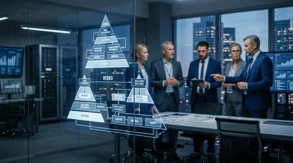 Infographie sur la pyramide des risques et le calendrier de conformité AI Act entreprise pour les PME.