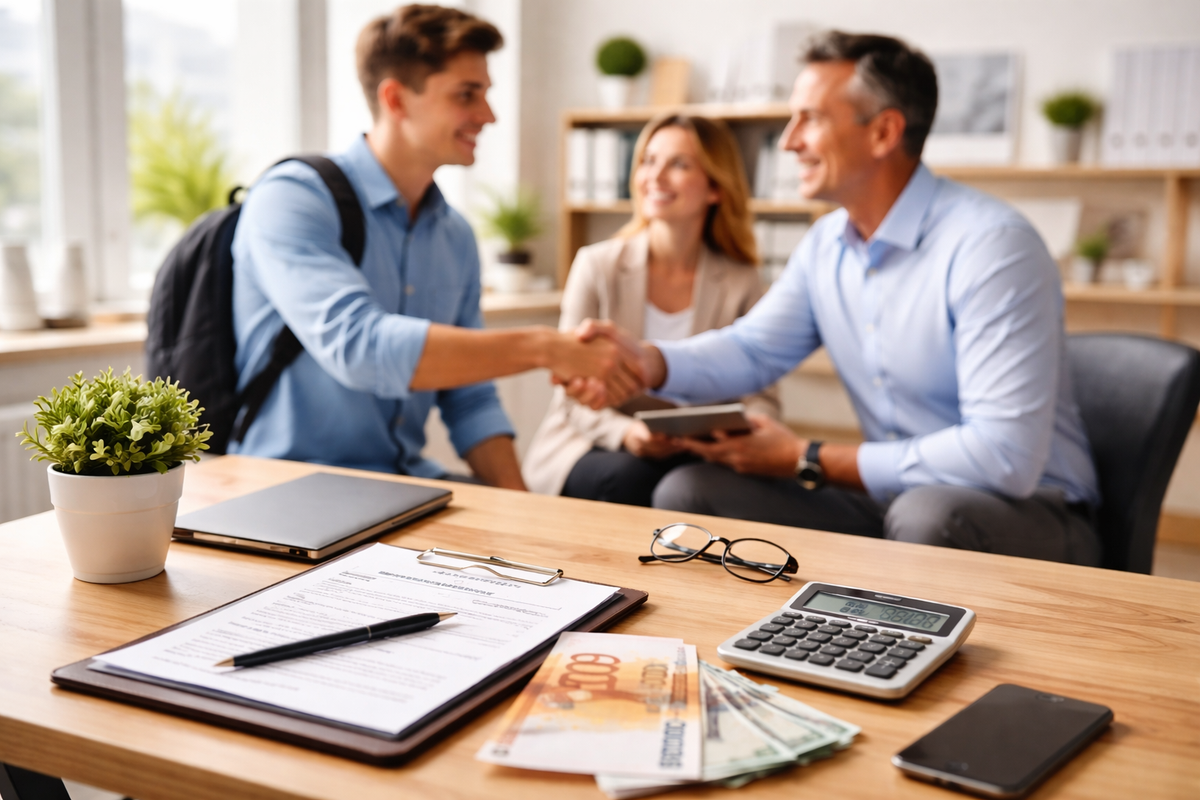 Une jeune apprentie et son tuteur souriants dans un atelier moderne, symbolisant l'impact positif de l'aide apprentissage 2026 sur les PME.