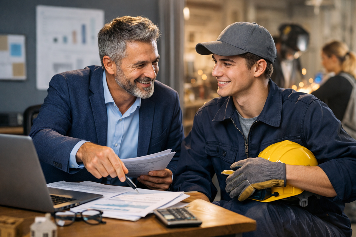 Dirigeant de PME analysant les nouvelles conditions de l'aide embauche apprenti 2026 pour optimiser le recrutement.