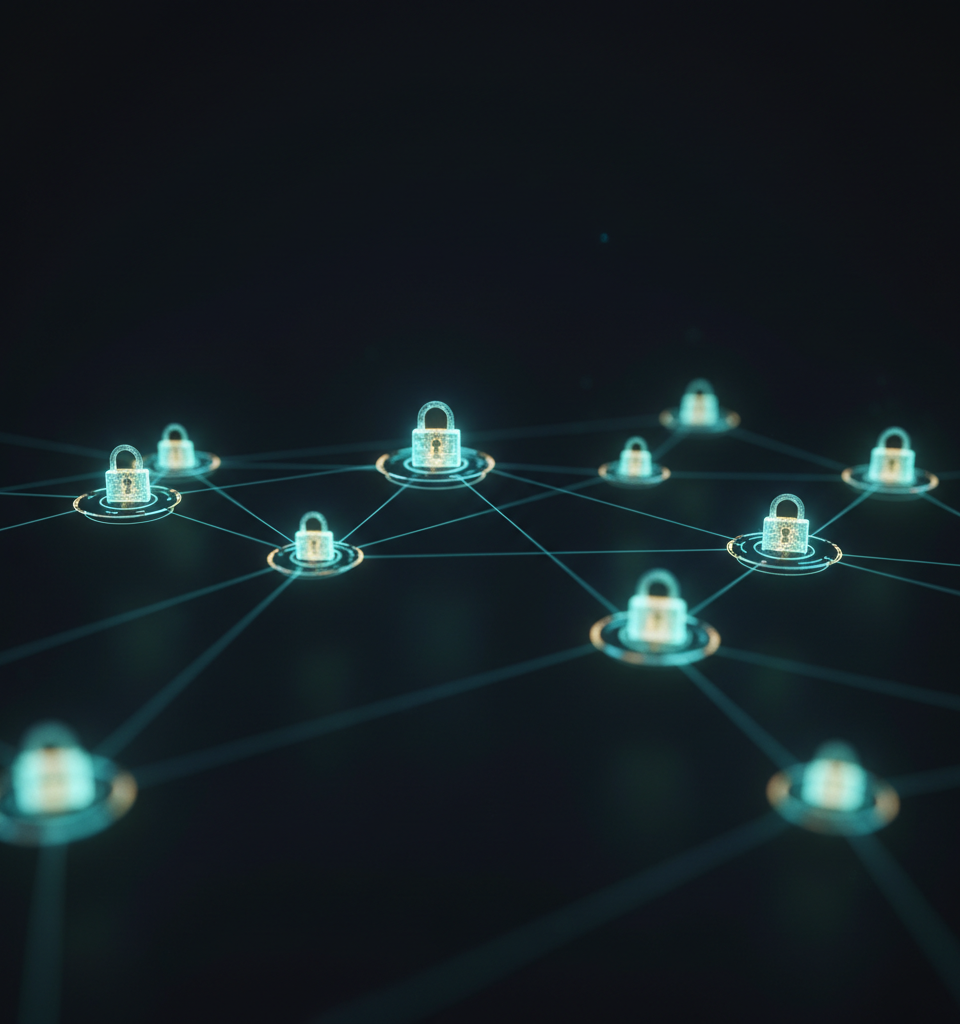 Illustration d'un cadenas numérique protégeant un réseau d'entreprise, symbolisant l'implémentation d'une Architecture Zero Trust pour sécuriser les accès nomades des PME.