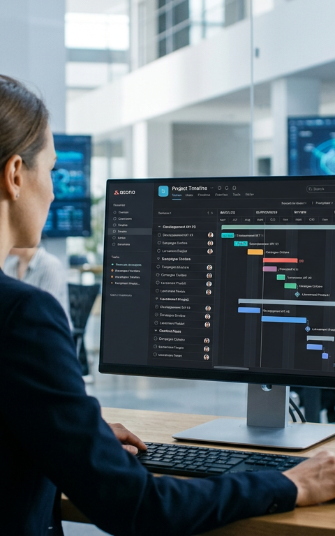 Interface de gestion de projet où Asana intègre l’IA pour optimiser les workflows des PME.