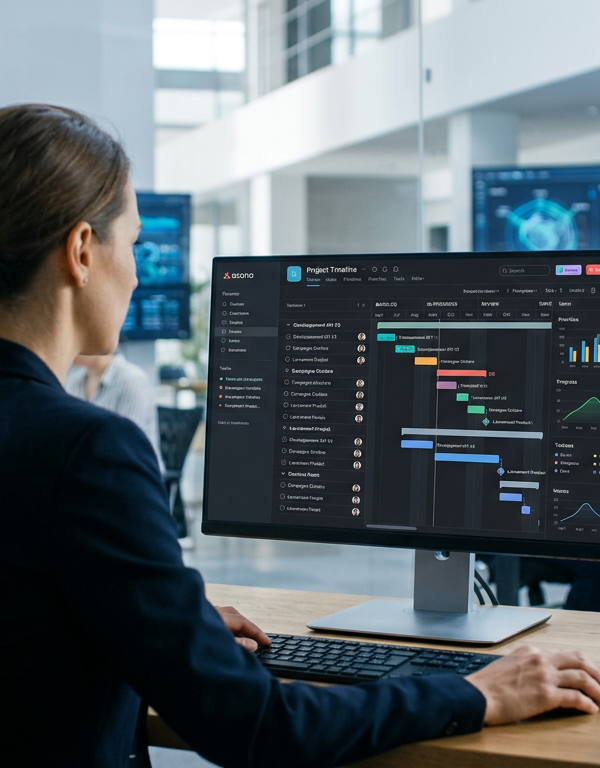 Interface de gestion de projet où Asana intègre l’IA pour optimiser les workflows des PME.