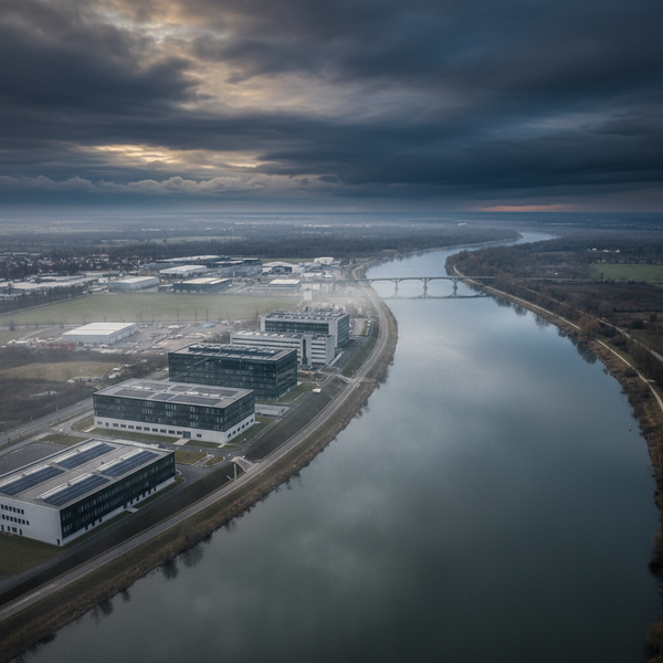 Une image de synthèse montrant une PME face à des défis climatiques, avec des graphiques de primes d'assurance en hausse et des symboles de risques naturels, illustrant l'impact sur l'assurance professionnelle des PME en 2026.