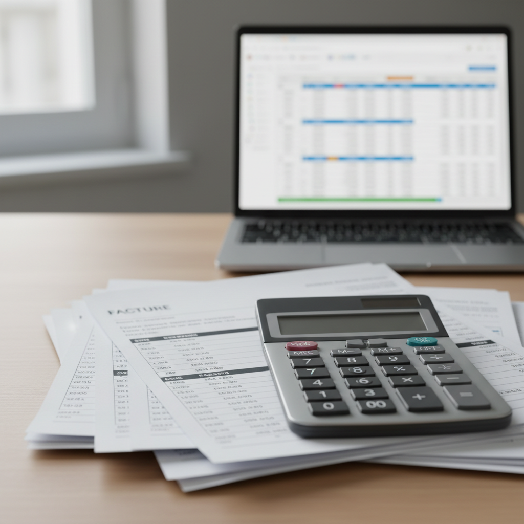 Un auto-entrepreneur perplexe devant des documents fiscaux et un calendrier affichant 2026, symbolisant les défis de l'auto-entrepreneur TVA 2026.