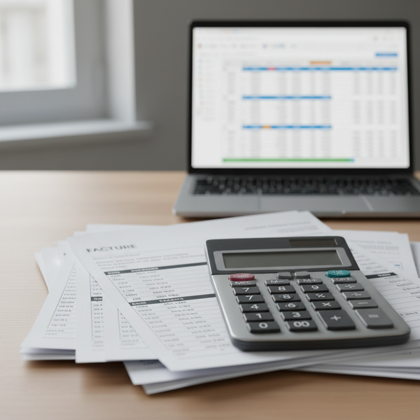 Un auto-entrepreneur perplexe devant des documents fiscaux et un calendrier affichant 2026, symbolisant les défis de l'auto-entrepreneur TVA 2026.