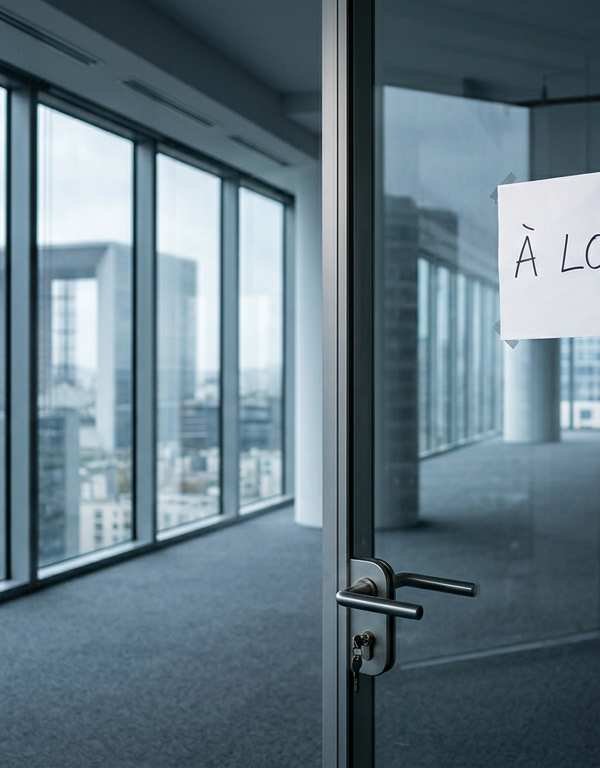 Un dirigeant de PME analysant un contrat de bail commercial et des indicateurs financiers de loyers.
